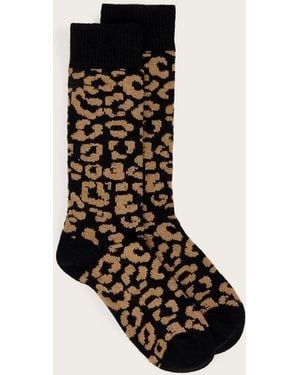 AllSaints Leopard Print Wool Mix Boot Socks - Black