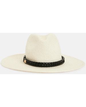 AllSaints Athena Studded Straw Fedora Hat - Natural