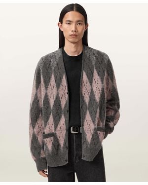 AllSaints Andre Argyle Jacquard Cardigan - Grey