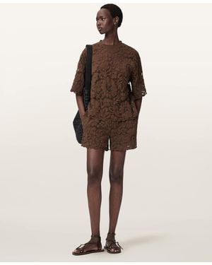 AllSaints Amelie Mid Rise Relaxed Lace Shorts - Brown