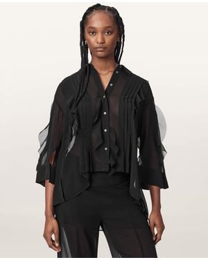 AllSaints Minna Sheer Frill Shirt - Black