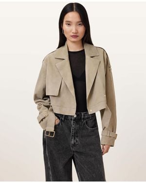 AllSaints Ophelia Cropped Suede Jacket - Natural