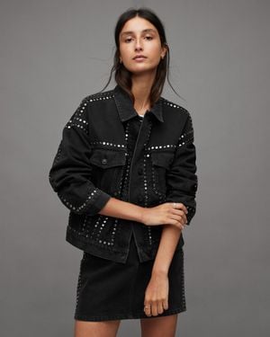 AllSaints Bella Studded Relaxed Denim Jacket - Grey