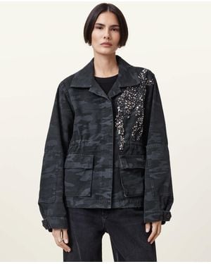AllSaints Finch Camouflage Denim Jacket - Blue