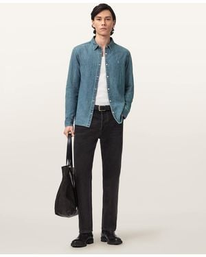 AllSaints Gleason Long Sleeve Ramskull Shirt - Blue