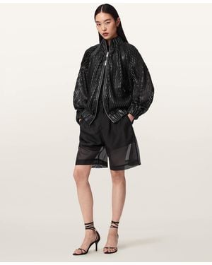 AllSaints Dual Relaxed Fit Leather Bomber Jacket - Black