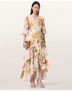 AllSaints Camellia Floral Wrap Maxi Dress - Natural