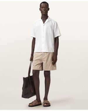 AllSaints Hockley Relaxed Fit Suede Leopard Print Shorts - Natural