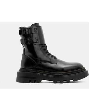 AllSaints Zoe Lace Up Chunky Leather Boots - Black