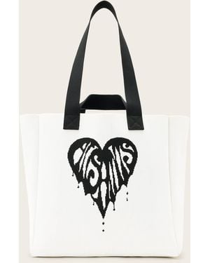 AllSaints Izzy Heart Large Knitted Tote Bag - White