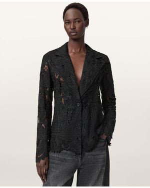 AllSaints Charli Relaxed Fit Embroidered Jacket - Black