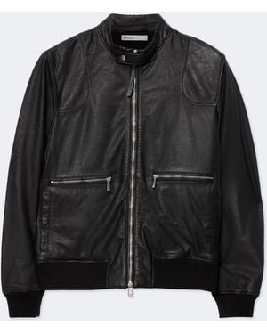 AllSaints Miro Perforated Leather Bomber Jacket - Black