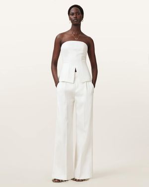 AllSaints Bonnie Tailored Wide-Leg Linen Blend Trousers - Natural