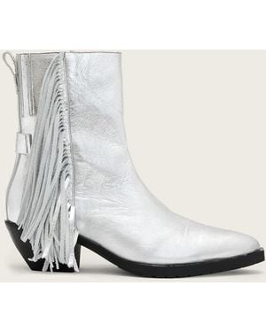 AllSaints Leather Bazely Metallic Fringe Boots, /Us 6/Eu 36 - White