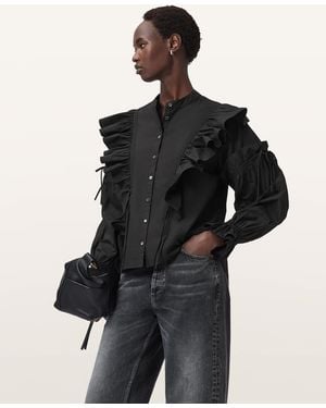 AllSaints Lulu Ruffled Cotton Shirt - Black