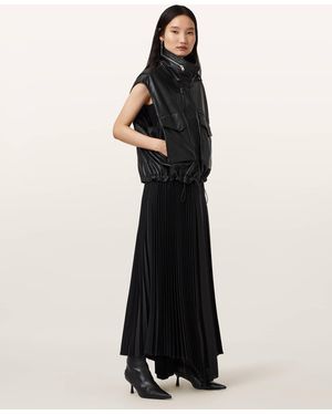 AllSaints Clay Funnel Neck Leather Gilet - Black