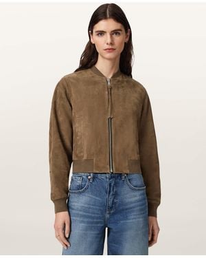 AllSaints Orten Suede Bomber Jacket - White