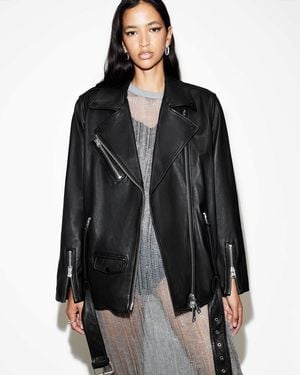 AllSaints Billie Oversized Leather Biker Jacket - Black