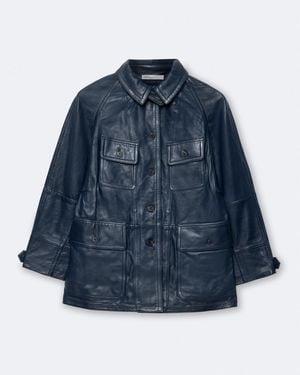 AllSaints Roiya Leather Hunting Jacket - Blue