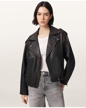 AllSaints Leather Samina Relaxed Fit Leather Biker Jacket, /Us 4 - Black
