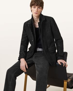 AllSaints Survey Double Layered Waxed Suede Blazer - Black