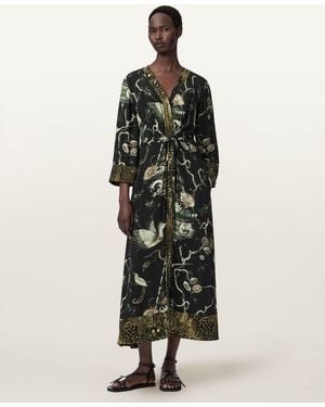 AllSaints Diana Contrast Print Midi Dress - Green