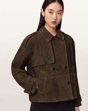 AllSaints Reya Cropped Suede Mac - Brown
