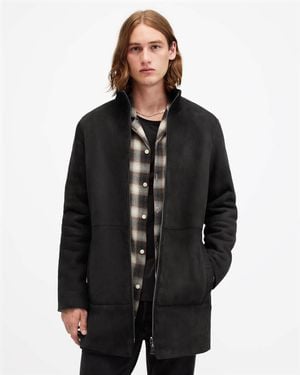 AllSaints Stride Funnel Neck Shearling Coat,, Twilight - Black