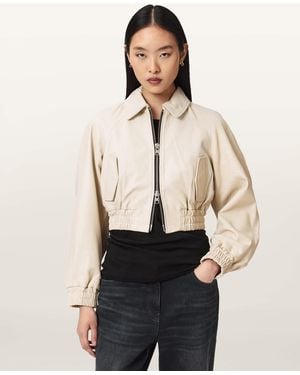 AllSaints Anouk Cropped Leather Bomber Jacket - Natural