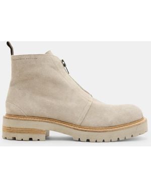 AllSaints Master Suede Zip Up Boots - White