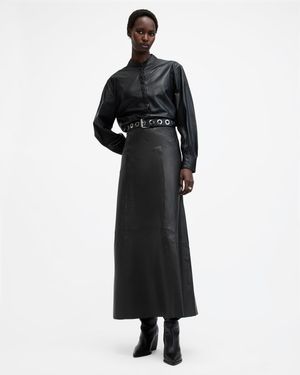 AllSaints Leather Panelled Maxi Skirt - Black