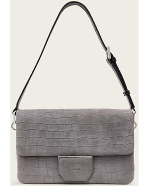 AllSaints Ondine Croc-Effect Nubuck Shoulder Bag - Grey