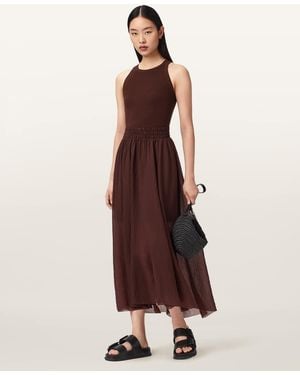 AllSaints Zenia Sleeveless Asymmetric Midi Dress - Brown