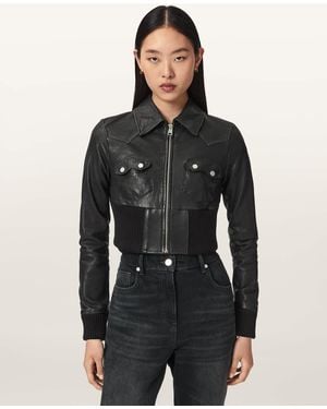 AllSaints Lena Slim Flit Cropped Leather Jacket - Black
