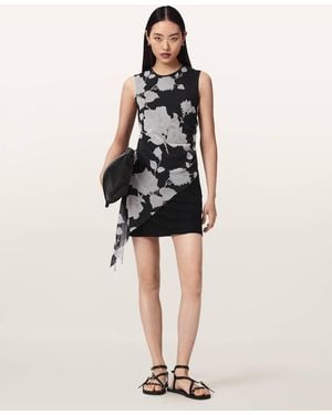 AllSaints Polyester Riley Slim Fit Floral Mini Dress, /Us 2 - Black