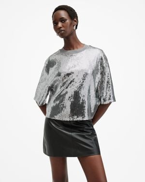 AllSaints Oversized Sequin Cropped Tee - Grey