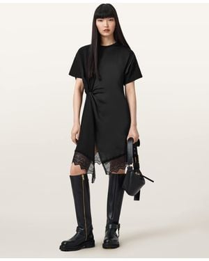 AllSaints Lana Lace Trim Mini T-Shirt Dress - Black