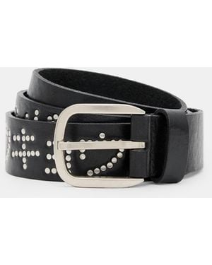 AllSaints Underground Studded Leather Belt,, /Dull Nickel - Multicolour