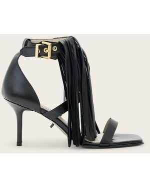 AllSaints Paola Fringed Leather Heeled Sandals - Black