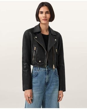 AllSaints Elora Cropped Slim Leather Biker Jacket - Black