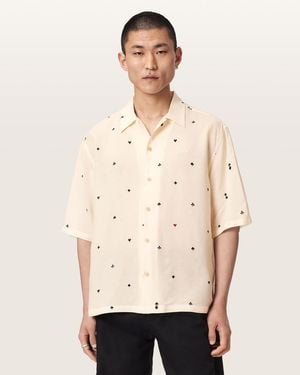 AllSaints Cardsuit Oversized Linen Blend Shirt - Natural