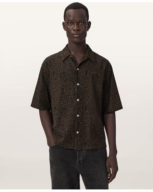 AllSaints Leopardo Oversized Linen Blend Shirt - Black