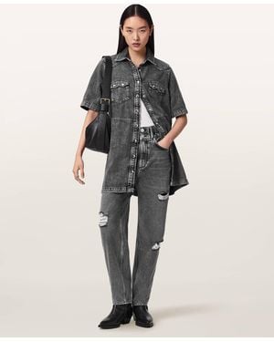 AllSaints Daisy Tapered Leg Distressed Denim Jeans - Gray