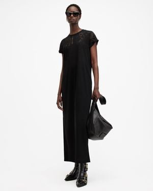 AllSaints Anna Snake Print Short Sleeve Maxi Dress - Black