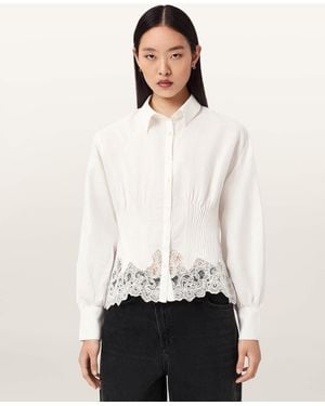 AllSaints Linen Carol Long Sleeve Lace Trimmed Shirt, /Us 2 - White