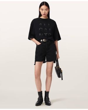 AllSaints Stacks Amelie Oversized Embellished T-Shirt - Black
