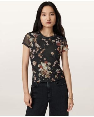 AllSaints Polyester Ellie Mesh Floral Print T-Shirt, /Us 2 - Black