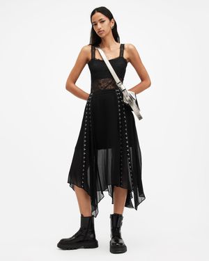 AllSaints Luna Asymmetric Midi Skirt - Black