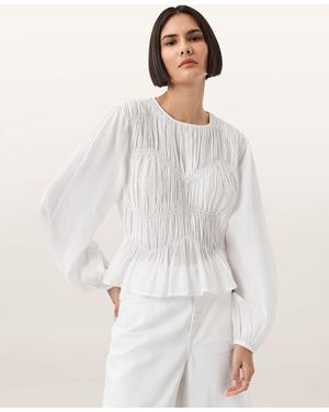 AllSaints Cotton/Viscose Melani Round Neck Gathered Top, /Us 2 - White