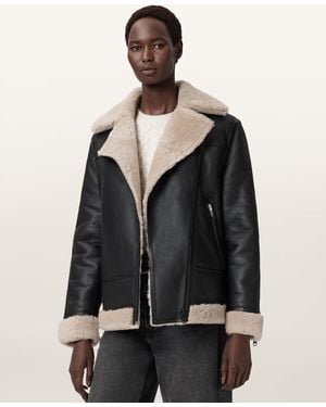 AllSaints Sola Shearling Biker Jacket - Black